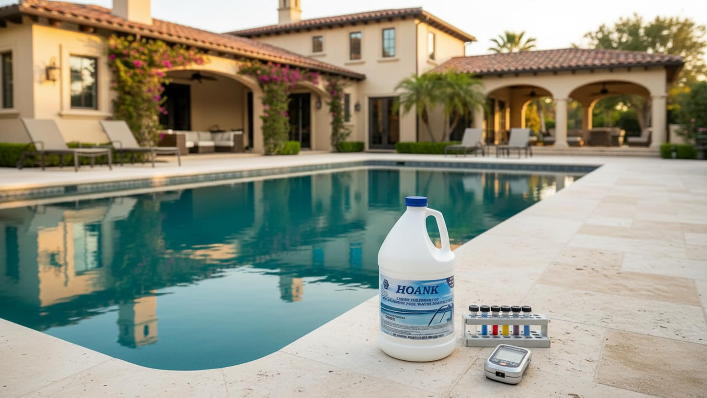 (4 Gallons) - Pool Shock Liquid Chlorine for Swimming Pools, 12.5% Sodium Hypochlorite, Treatment for Clear Water and Algae Control in Above Ground & Inground Swimming Pools - Ready-to-Use