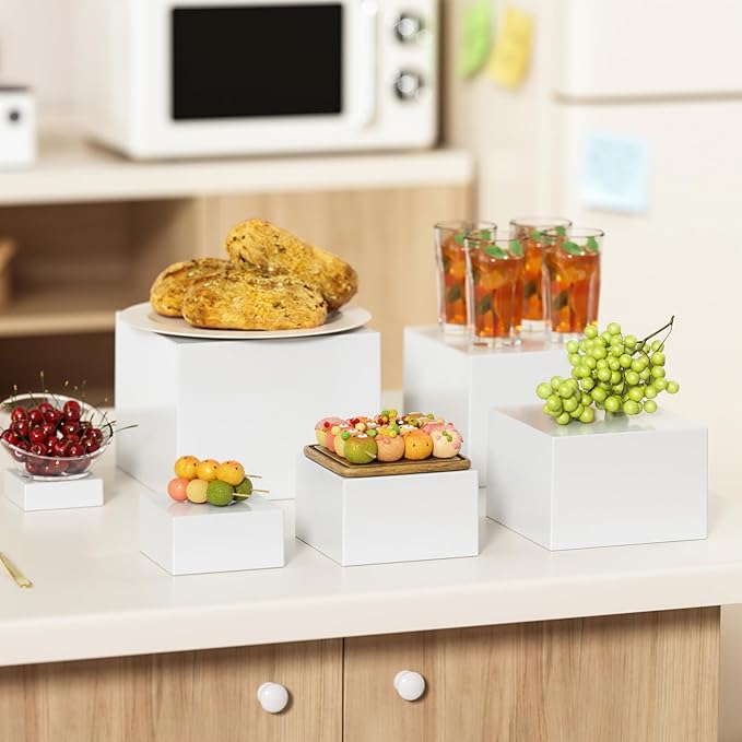 6 Pcs White Acrylic Boxes for Display as Buffet Risers and Stands, Food Risers for Party, Table, Stands, including 8", 7", 6", 5", 4", 3" (Small, 6Pcs, White)