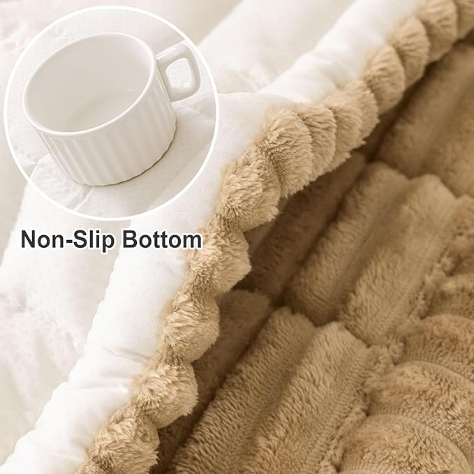 hyha Couch Covers for Dogs Washable, Non Slip Plush Dog Sofa Protectors, Fuzzy Pet Couch Covers for 3 Cushion Sofa Pet Friendly (Camel, 27.6" x 27.6")