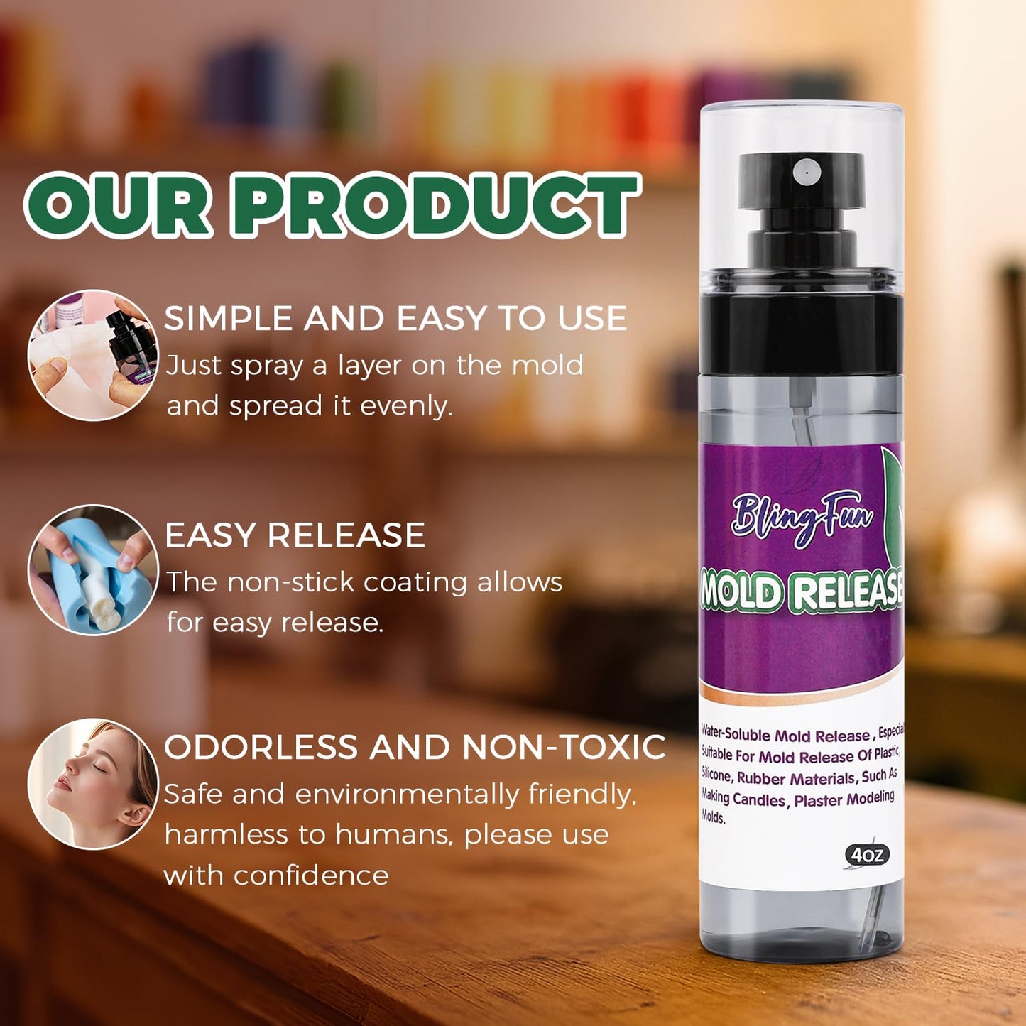 Pachsi 4Oz Mold Release Spray for Candle Making and Epoxy Resin, Fast-Drying Silicone Oil Releaser, Non-Stick Professional Mold Release Agent, Promotes Mold Longevity, Withstands High Temperature