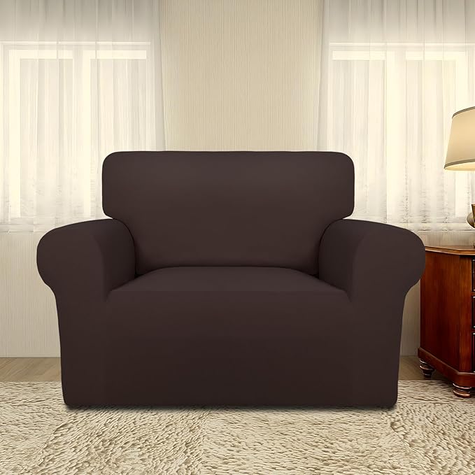 PureFit Super Stretch Sofa Slipcover – Spandex Non Slip Soft Couch Sofa Cover, Washable Furniture Protector with Non Skid Foam and Elastic Bottom for Kids, Pets (Oversized, Chocolate)