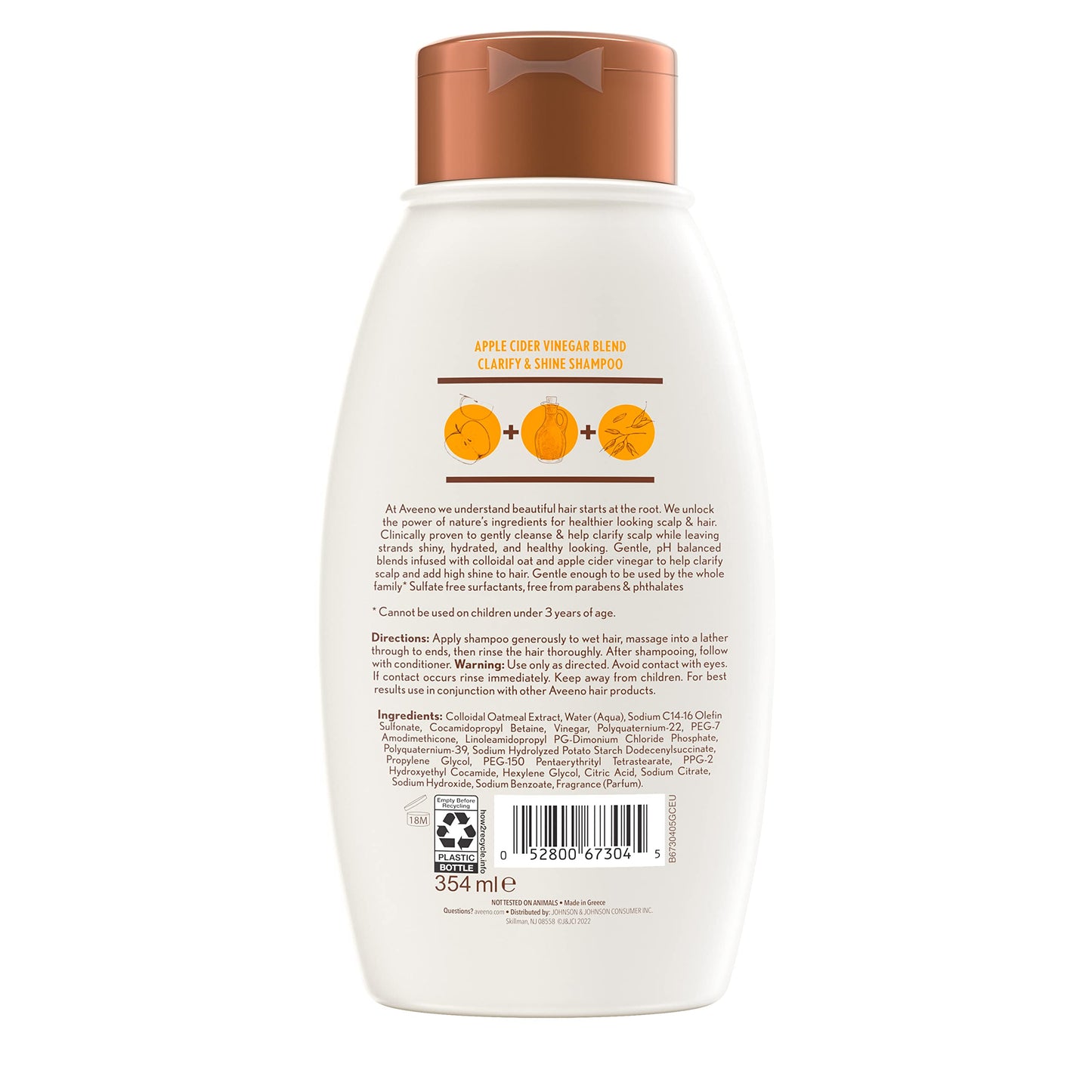 Aveeno Shampoo, 12 Fl Oz, Pack of 2 | Scalp Soothing | Apple Cider Vinegar Blend