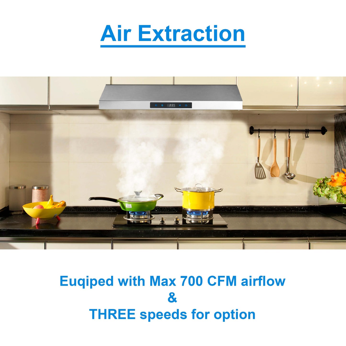 SNDOAS Range Hood 30 Inch Under Cabinet,Ductless Range Hoods with Touch Control,3-Venting Kitchen hood,Stainless Steel Vent Hood,Under Cabinet Range Hood 30 inch,Hood Vents for Kitchen 3 Speeds