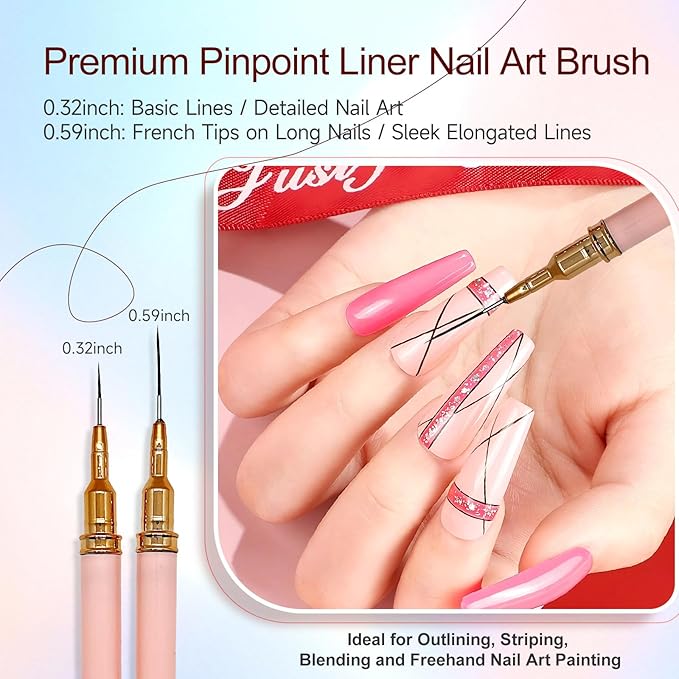 65Pcs Nail Art Tools Set, Professional 7Pcs Nail Art Brushes and 2Pcs Striping Liner Brush, 3Pcs Dual Tipped Dotting Pens, 4-Types Cat Eye Magnet, 50Pc Nails Sponges for Ombre & Grabbing Pen