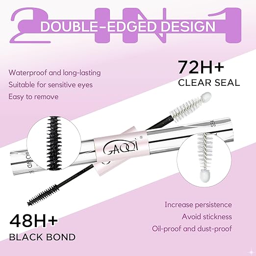 GAQQI Lash Bond and Seal + Remover 3 in 1 Set, 10ml Lash Cluster Glue Waterproof for Eyelash Clusters, 5ml Eyelash Remover Gentle Formula, Strong Hold for 72H+