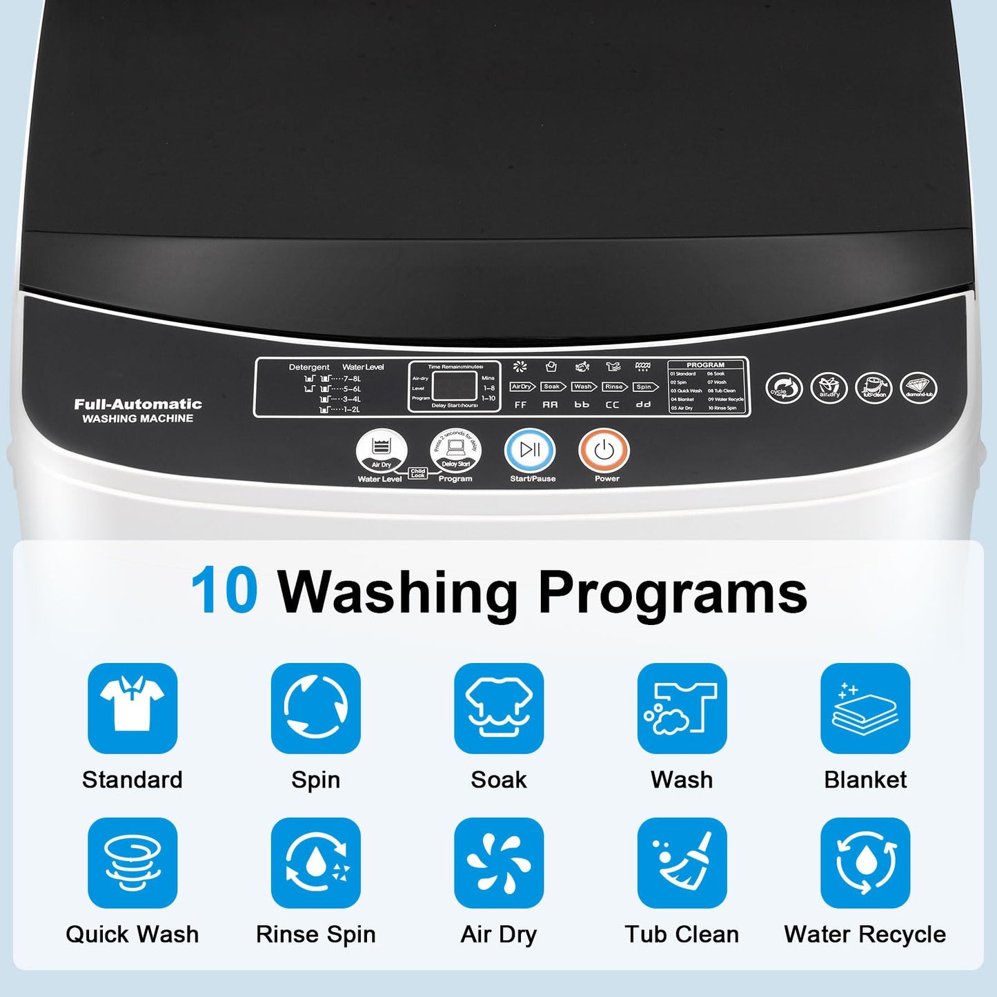 DOGHLY Portable Washing Machine, 17LBS Full Automatic Washer and Spinner, 10 Programs with Child Lock & Energy-Saving, Compact Laundry Wash Spin Dryer for Apartment RV Dorm Home