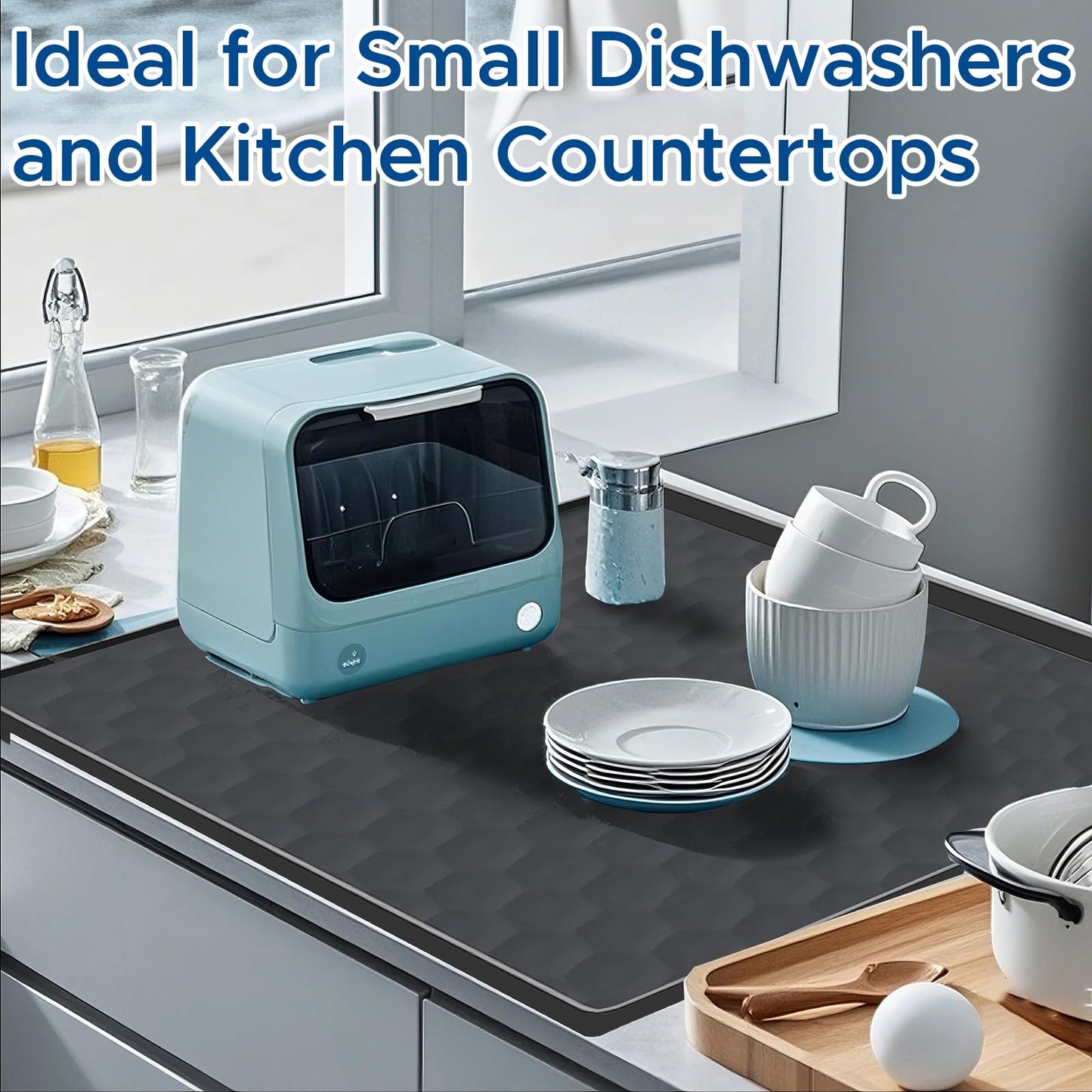 Dishwasher Drain Pan Mat,24''x20'' Dishwasher Drip Tray with Raised Edge,Non-Slip Silicone Dishwashers Drain Pan Floor Mat,Anti-Leakage Dish Washer Tray for Mini Dish Washers(