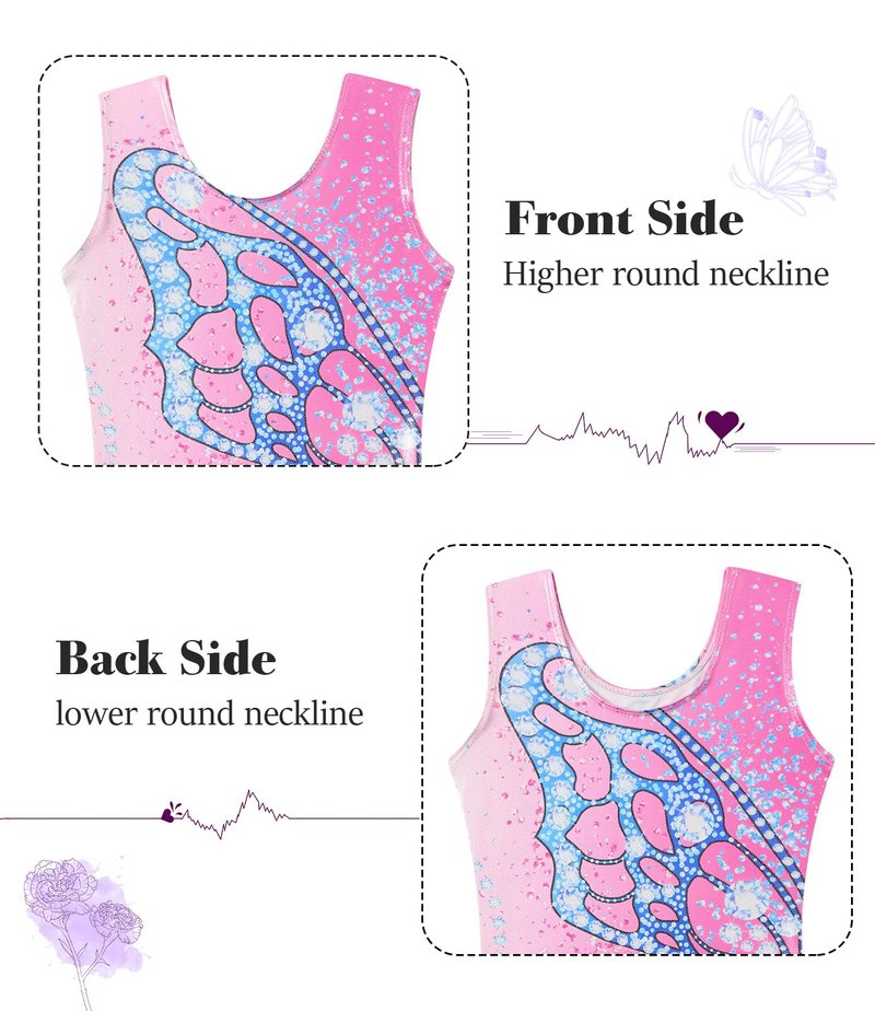 Vogseek Gymnastics Leotards for Girls 9 10 Years Pink Blue Butterflyss Tumbling Outfits with Hair Scrunchie Kids Sparkle Ballet Dance Biketards, Pink Blue