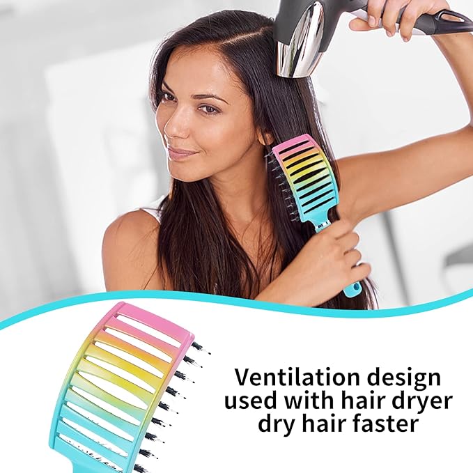 Detangling Brush Boar Bristles Hair Brush for Adult & Kids Wet or Dry Hair,Curved and Vented Detangler Brush - Adds Shine and Makes Hair Smooth(Green)