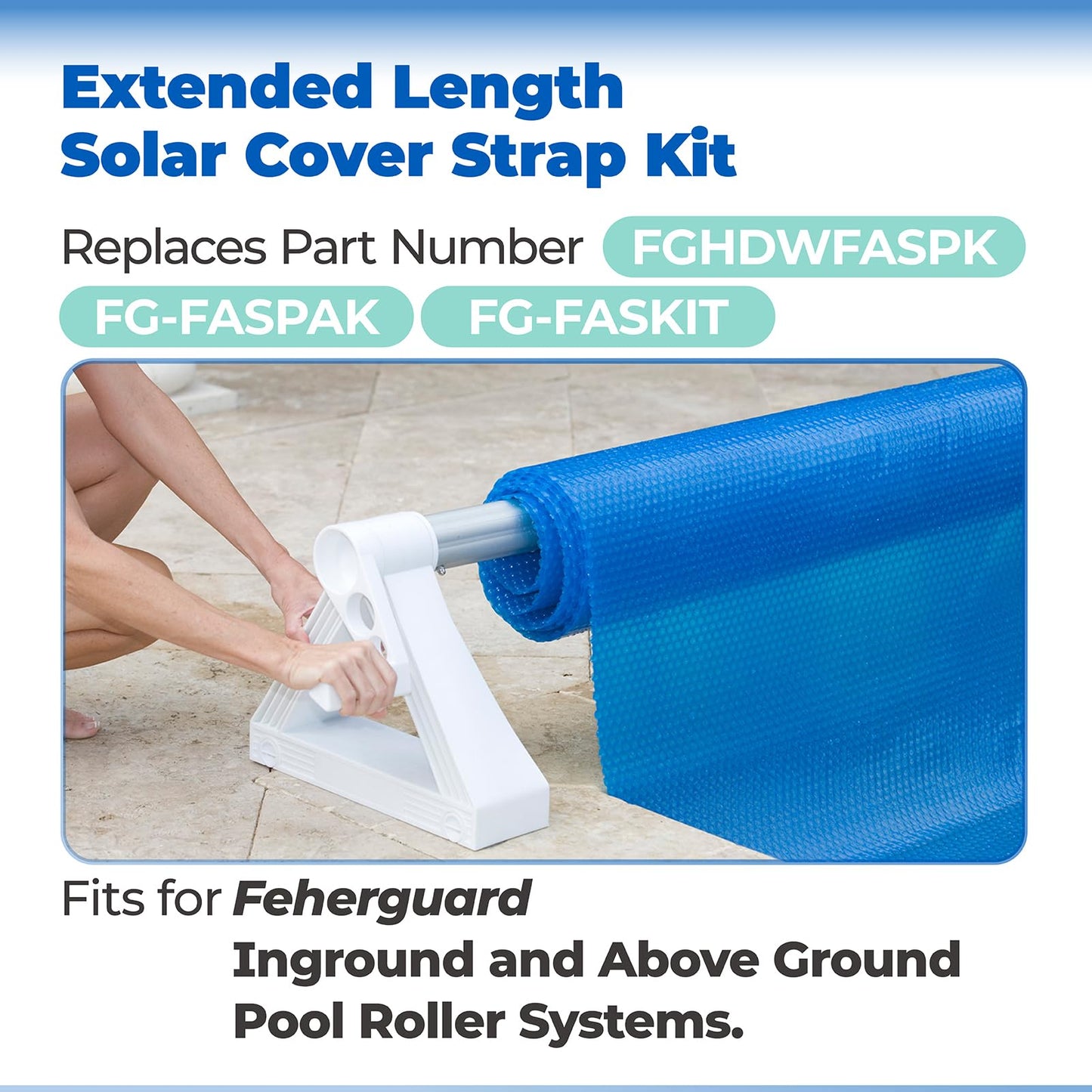 ANTOBLE Tube and Solar Cover Fastening Kit, Extended Pool Solar Cover Straps Clips Reel Attachment Kit Compatible with Feherguard Inground and Aboveground Pool Roller