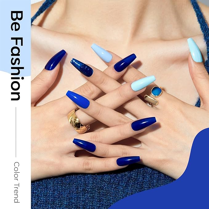 modelones Blue Gel Nail Polish Set 6 Colors, 2026 Spring Pastel Royal Navy Sky Icy Klein Blue Glitter Gel Polish Kit Light to Dark Shades Soak Off All Seaones Nail Art Gel Salon DIY Manicure Gift