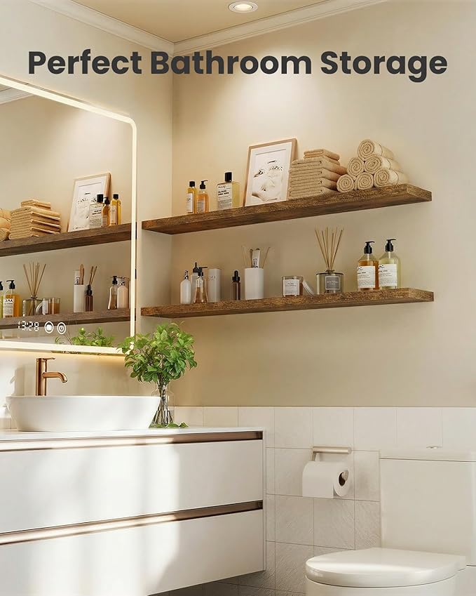 AMADA HOMEFURNISHING 35.4" L Floating Shelves, Wall Shelves Set of 3 for Bathroom/Living Room/Bedroom/Kitchen, Floating Shelves for Wall Decor with Invisible Brackets - AMFS45V
