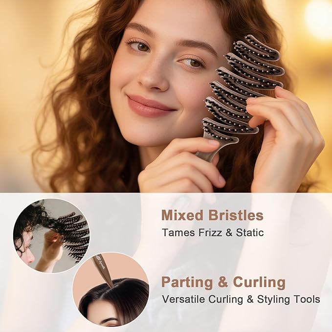 Boar Bristle Hair Brush for Fine Hair - Ultimate Smoothing Vented Detangler Wet Brush for Women, Gentle Scalp Massage, A Great Gift