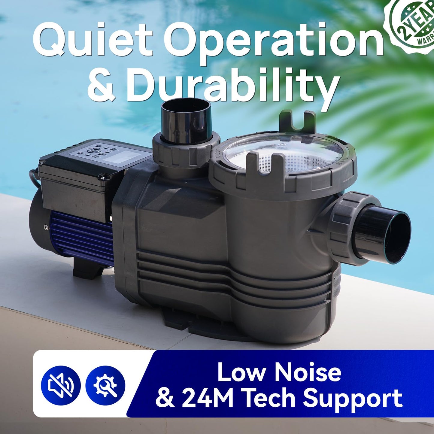 Aquastrong Variable Speed Pool Pump In/Above Pool Pump Energy Efficient High Flow Powerful Self Primming Swimming Pool Pumps with Filter Basket,Dark Black