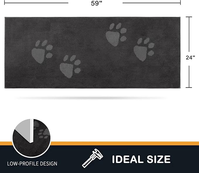 PURRUGS Dirt Trapping Door Mat 24" x 59", Non-Skid/Slip Machine Washable Microfiber Entrance Rug, Shoes Scraper, Dog Doormat, Super Absorbent Floor Mat for Muddy Wet Shoes and Paws, Charcoal