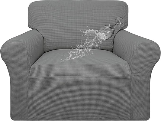 Easy-Going 100% Waterproof Oversized Chair Couch Cover, Dual Waterproof Sofa Cover, Stretch Jacquard Sofa Slipcover, Leakproof Furniture Protector for Kids, Pets, Dog and Cat, Grey
