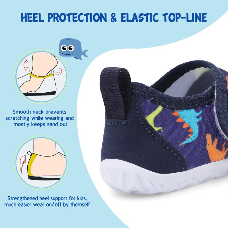LeIsfIt Kids Water Shoes Toddler Girls Boys Swim Shoes Outdoor Quick-Dry Breathable Aqua Socks for Beach Pool Surf, Blue Dinosaur, 12 Little Kid