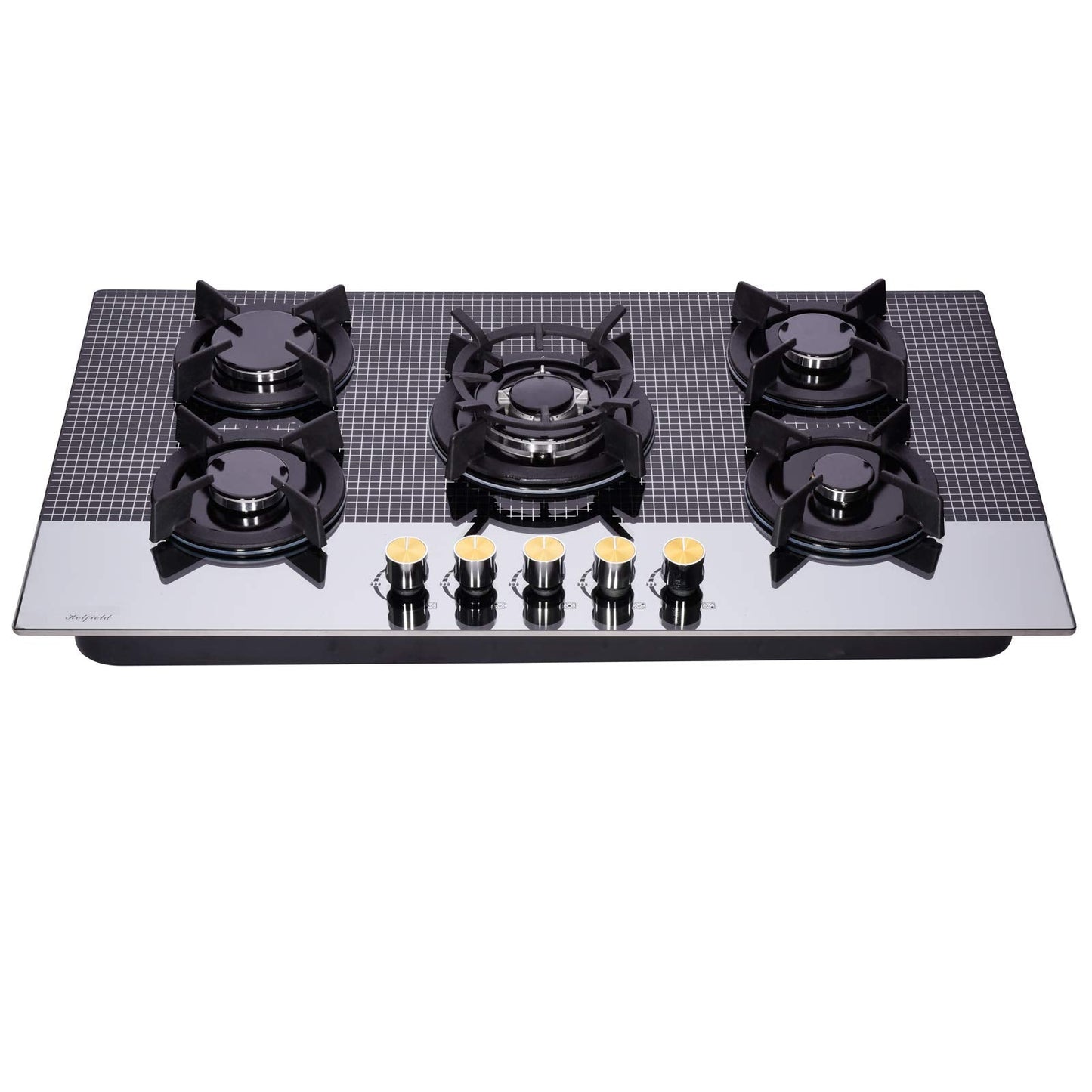 Hotfield 36 Inch Gas Cooktop Tempered Glass 5 Burners Stovetop Dual Fuel Gas Hob NG/LPG Convertible Gas Stove Top HF5198-01 Tempered Glass