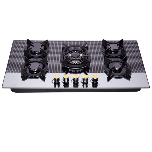 Hotfield 36 Inch Gas Cooktop Tempered Glass 5 Burners Stovetop Dual Fuel Gas Hob NG/LPG Convertible Gas Stove Top HF5198-01 Tempered Glass