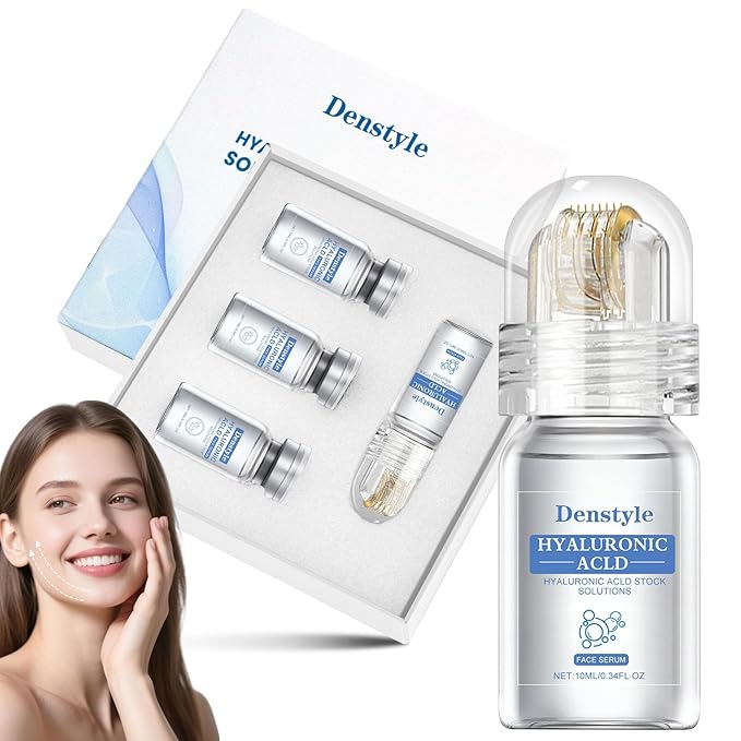 Micro Needling Kit for Face - Micro Infusion System for Face with Hyaluronic Acid & Collagen - Moisturizing & Anti-Wrinkle Facial Serum for All Skin Types - 1 Roller + 4 Serums