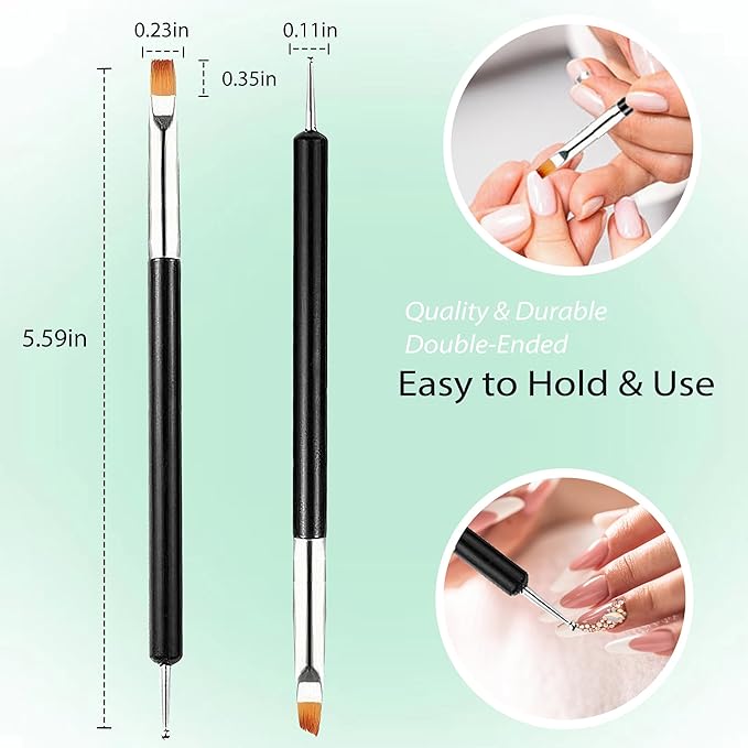 6PCS Double-Ended Nail Art Brush Kit For Gel Polish, Liner, Drawing, Dotting and Detailing - Professional Nail Art Design Pen And Paint Brushes Set