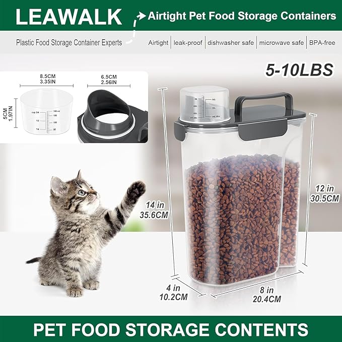 5Lbs Airtight Cat Dog Food Storage Container with Upgraded Large Nozzle BPA-Free, Pet Food Storage Containers for Rice, Grain, Pet Food, Flour, Dog Treat Storage (Dark Gray, 5L-1pack)