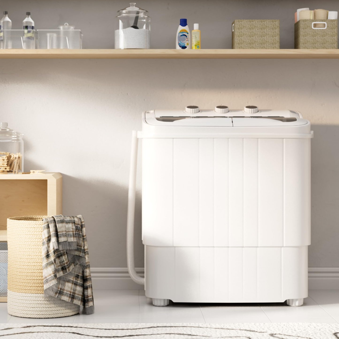 Omelaza Portable Washing Machine,18 lbs Capacity,Washer and Dryer Combo Machine for Homes & Apartments,Twin Tub Laundry Washer with Spin Cycle, GREY