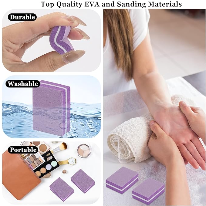 102pcs Toe Separators Set - Premium Pedicure Tool Super Soft Pedicure Toe Separator- Mini Nail Buffer Block File 80/100 Grit 2 Sided, Purple