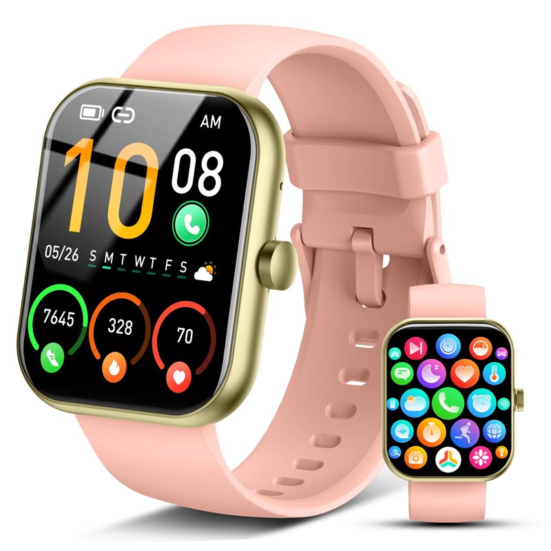Smart Watch for Men Women, 2026 Release (Answer/Make Call) 1.96" HD Fitness Tracker Running Watch,IP68 Waterproof, Pedometer,Step/Sleep/Heart Rate Monitor,110+ Sport Mode Smartwatch for Android,Pink