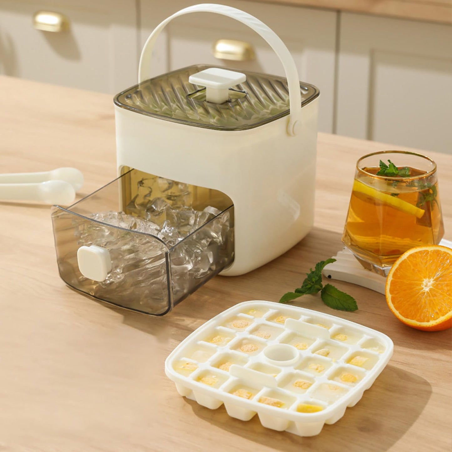 Portable Ice Maker for Freezer with Ice Bin Fast Making, Stackable Ice Cube Maker, Compact Countertop & Storage Drawer | One-Touch Operation for Home, Office,Household & Outdoor Use (White)