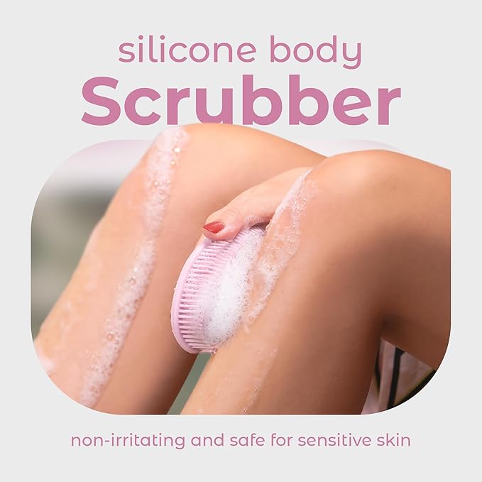 MainBasics Silicone Body Scrubber Dual-Sided Shower Loofah and Scalp Scrubber (Pink, Scalp)