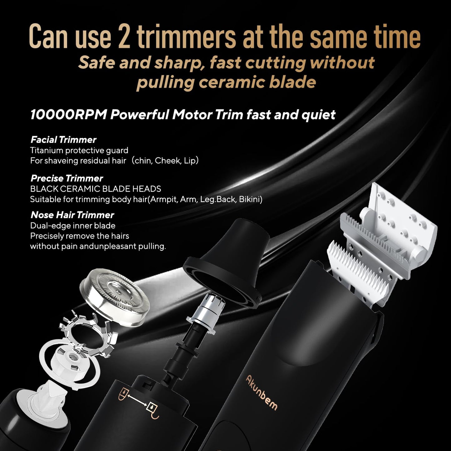 Akunbem Groin & Body Hair Trimmer for Men Bikini Trimmer Women Electric Ball Pubic Shaver IPX7 Waterproof Wet & Dry Use Versatile Shaver for Temple Groin Nose Ear Hairs Beard (Black)