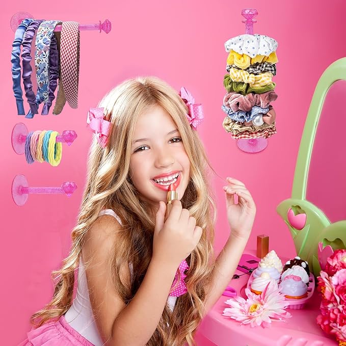 8Pcs Scrunchie Holder Stand Hai Tie Organizer, Girls Hair Accessories Organizer Storage for Headband Hairband Hair Ties, Acrylic Clear Glitter Adhesive Scrunchy Holder Scrunchie Tower Storage