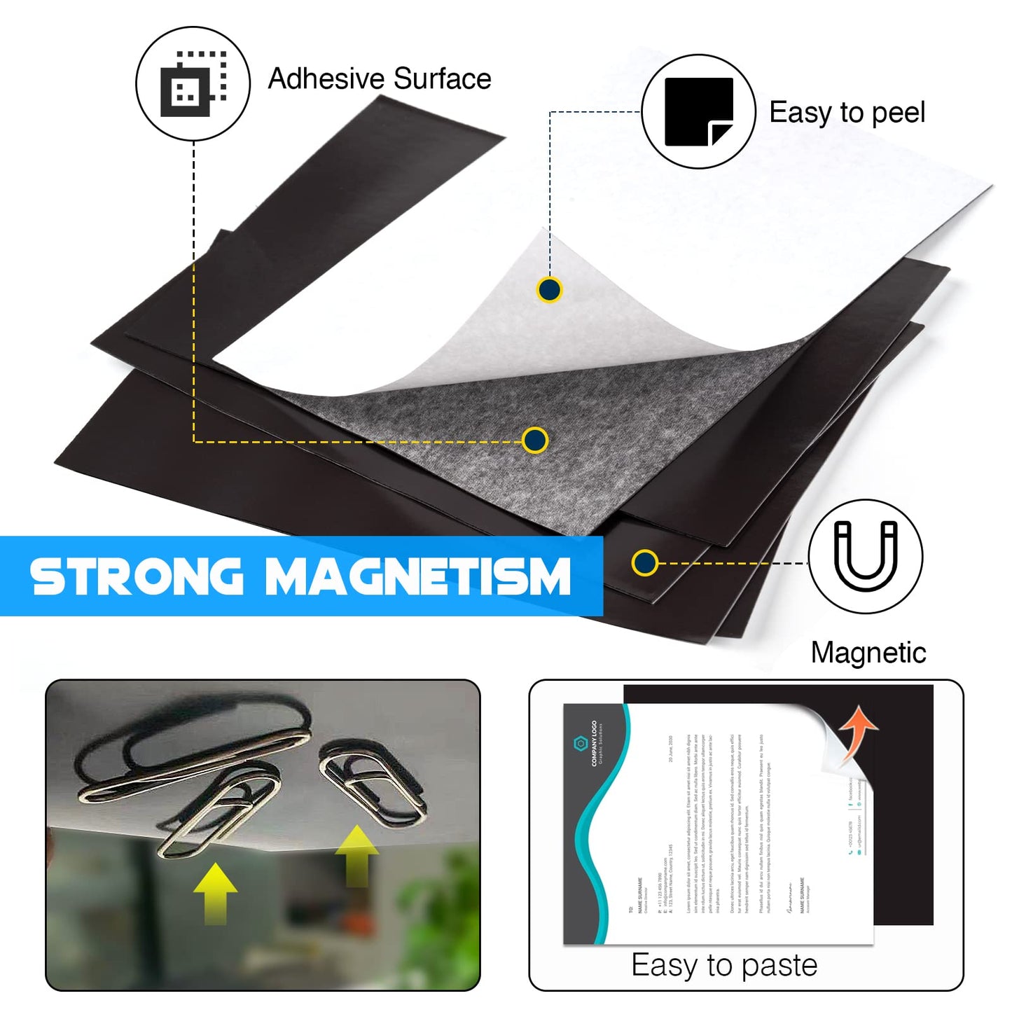8.5X11 Inches Magnet Sheets for Letter Size (Pack of 16),Magnetic Sheets with Self-Stick Adhesive for Home/Classroom/Office,Easy Cut DIY Magnet