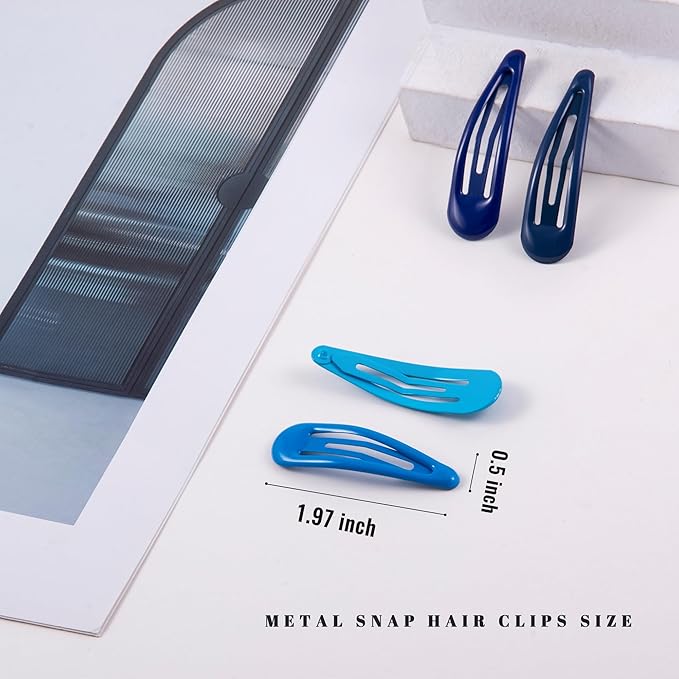 20 PCS Metal Snap Hair Clips Water Drop No Slip Barrettes for Women Bright Small Hair Clips For Thick And Thin Fine Hair,Multiple Blue,1.97 x 0.5 In.