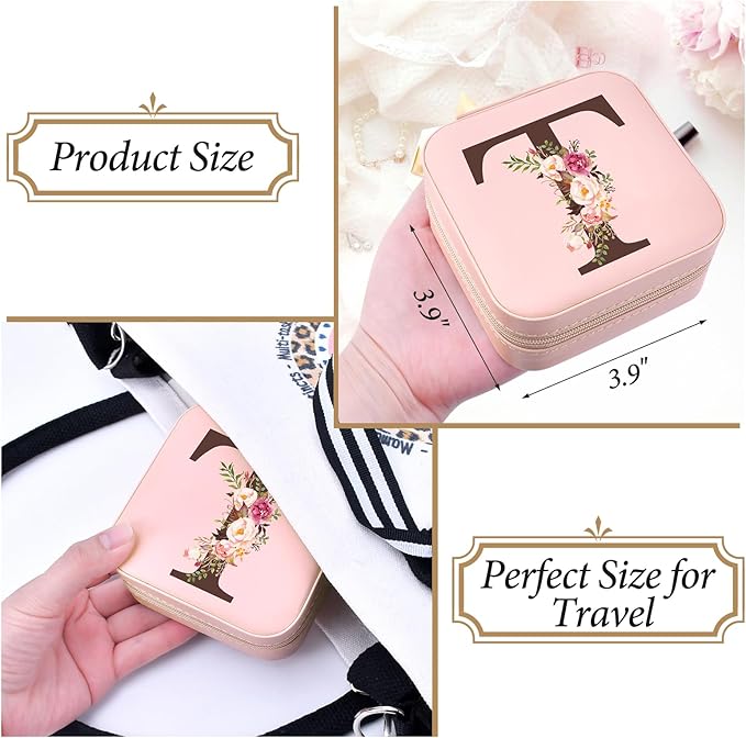 Mom Gifts for Women from Daughter Son, Travel Jewelry Case Box Organizer Personalized Gifts for Mom Wife Women, Gift for Friend Sister Grandma Aunt, Initial T