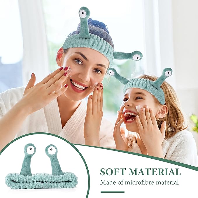Face Wash Headband, Palm and Snail Spa Hair Bands Makeup Headbands Women Cartoon Cute Coral Fleece Elastic Headband Creative Hair Accessories for Washing Face Shower Sports (Green)