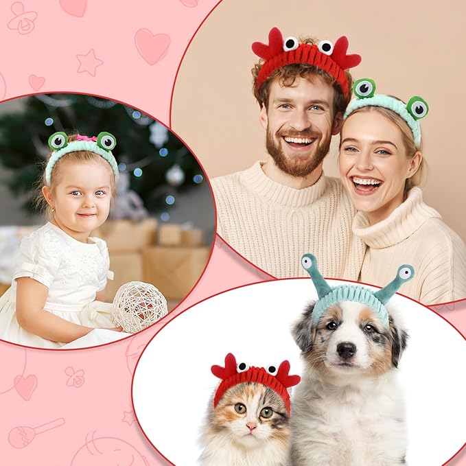 3 Pack Spa Headband Face Wash Hairband Facial Makeup Head Wraps Cartoon Elastic Head Band Cute Frog Snail Crab Shower Headband Creative Hair Accessories for Beauty Skincare Sports