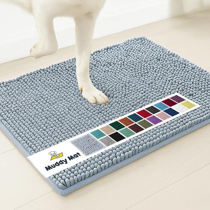 Muddy Mat® | Super Absorbent Door Mat Indoor, Microfiber Quick Dry Chenille Entryway Rug, Non-Slip Front Door Mat, Indoor Mats for Entryway, Machine Washable Pet Rug, Baby Blue 19"X30"