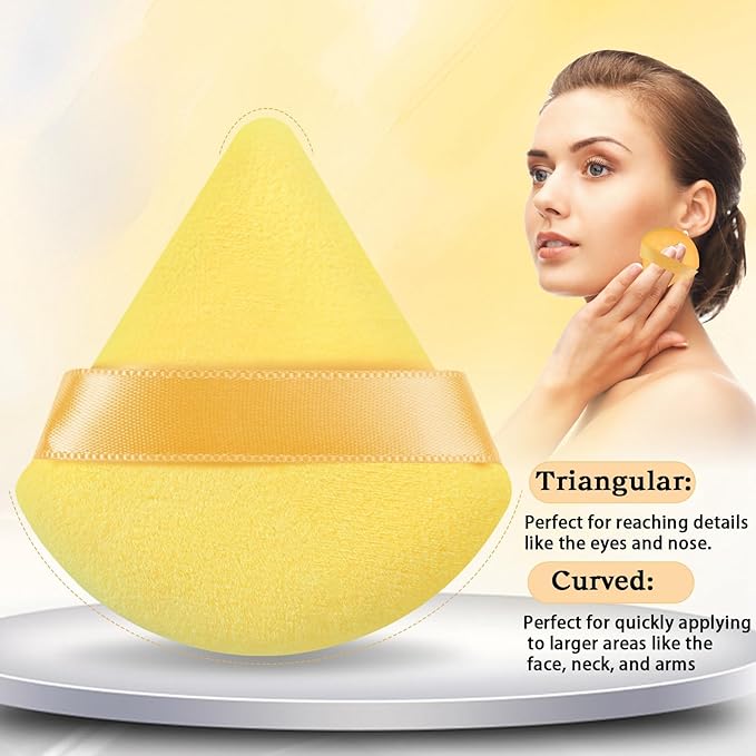 Pimoys 6 Pcs Powder Puff, Face Soft Triangle Makeup Puff Velet Makeup Sponge for Loose Powder (Orange)