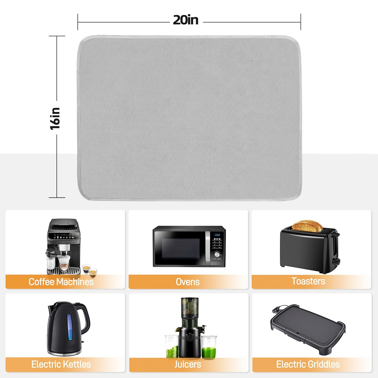Amerbro Heat Resistant Mats for Countertop - Firproof 16x20 in Heat Resistant Mats for Air Fryer - Kitchen Countertop Protector for Air Fryer, Coffee Maker, Stand Mixer, Toaster, Oven 2PCS - Grey