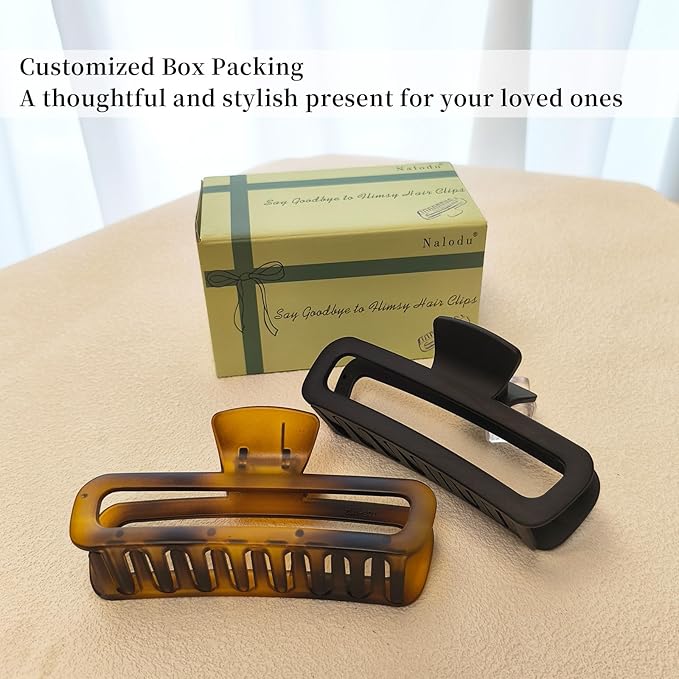Hair Claw Clips 5 Inch Unbreakable Extra Large Square Rectangle Matte XL Claw Clip Clamp Neutral Colors for Thick Curly Long Hair Women - 2 Pack