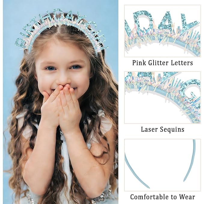 CIEHER Blue Birthday Girl Headband & Birthday Sash for Women Girls Decorations & Party Favors