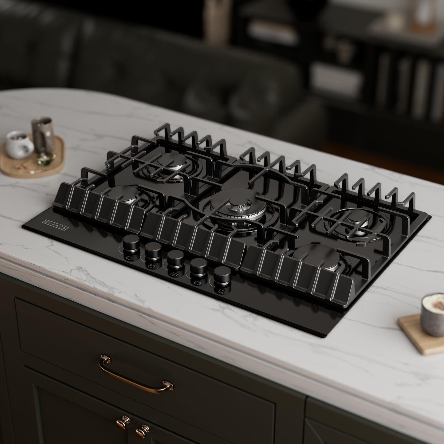Empava 30 Inch Gas Stove Cooktop 5 Italy Sabaf Sealed Burners NG/LPG Convertible in Black Tempered Glass