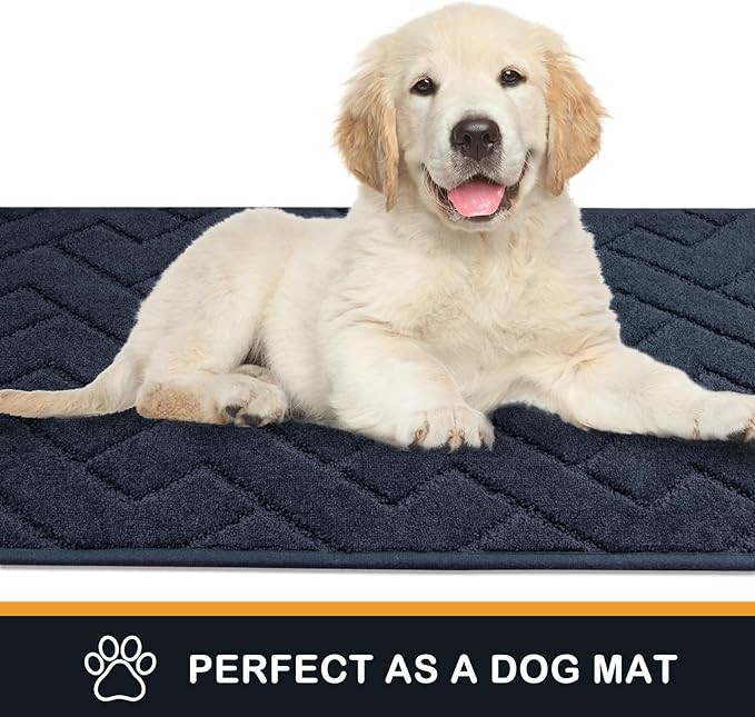 PURRUGS Dirt Trapping Door Mat 32" x 70", Non-Slip Machine Washable Entry Rug, Dog Doormat, Indoor Front Door Mat, Super Absorbent Entryway Rug for Muddy Shoes & Paws, Navy Blue