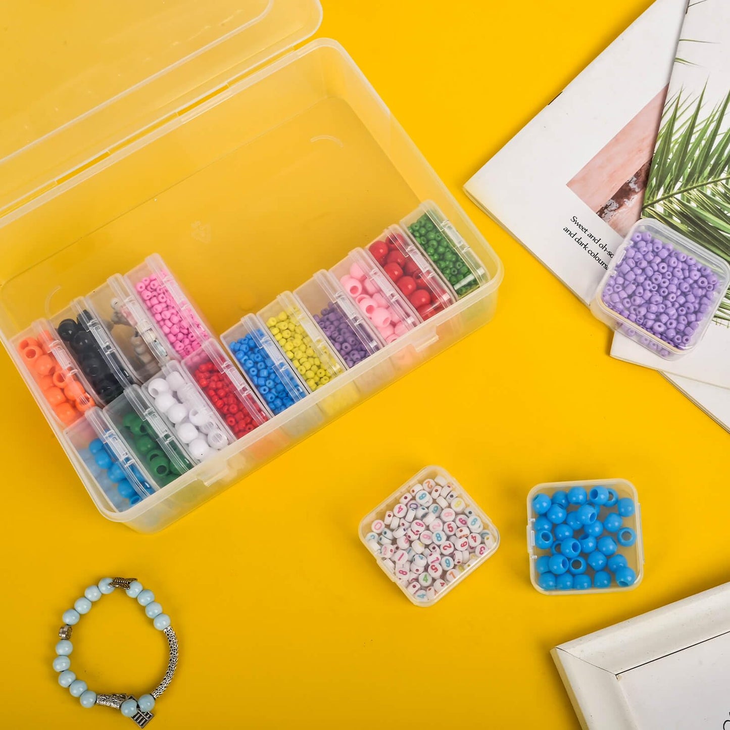 Bead Organizer Box, 60pcs Small Clear Plastic Storage Containers, Craft Storage Box Features Hinged Lid and Labels, Mini Boxes for Bracelets, Jewelry, Diamonds, Clay Beads, Screws, Seeds, Small Parts