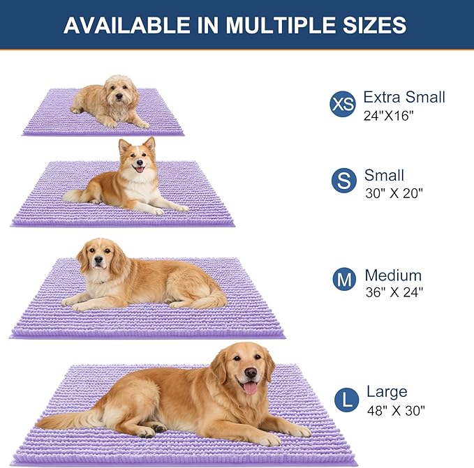 OLANLY Dog Door Mat for Muddy Paws 40x32, Ultra Absorbent Chenille Mud Doormat, Non-Slip Washable and Dirt Trapping Doormat for Indoor Entryway, Quick-Dry Indoor Pet Bed Mats for Dogs, Lavender