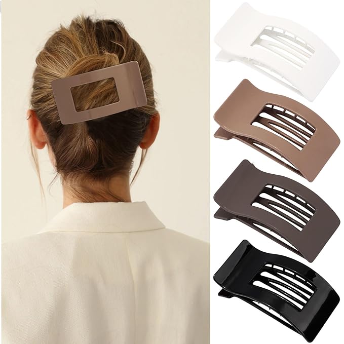 Velscrun Flat Hair Clips for Women Girls, Matte Lay Flat Claw Clips, Strong Hold Large Side Hair Clip All Hair Types, French Duck Billed Non Slip Grip Daily Styling Hair Jaw Claw Clip Natural Color
