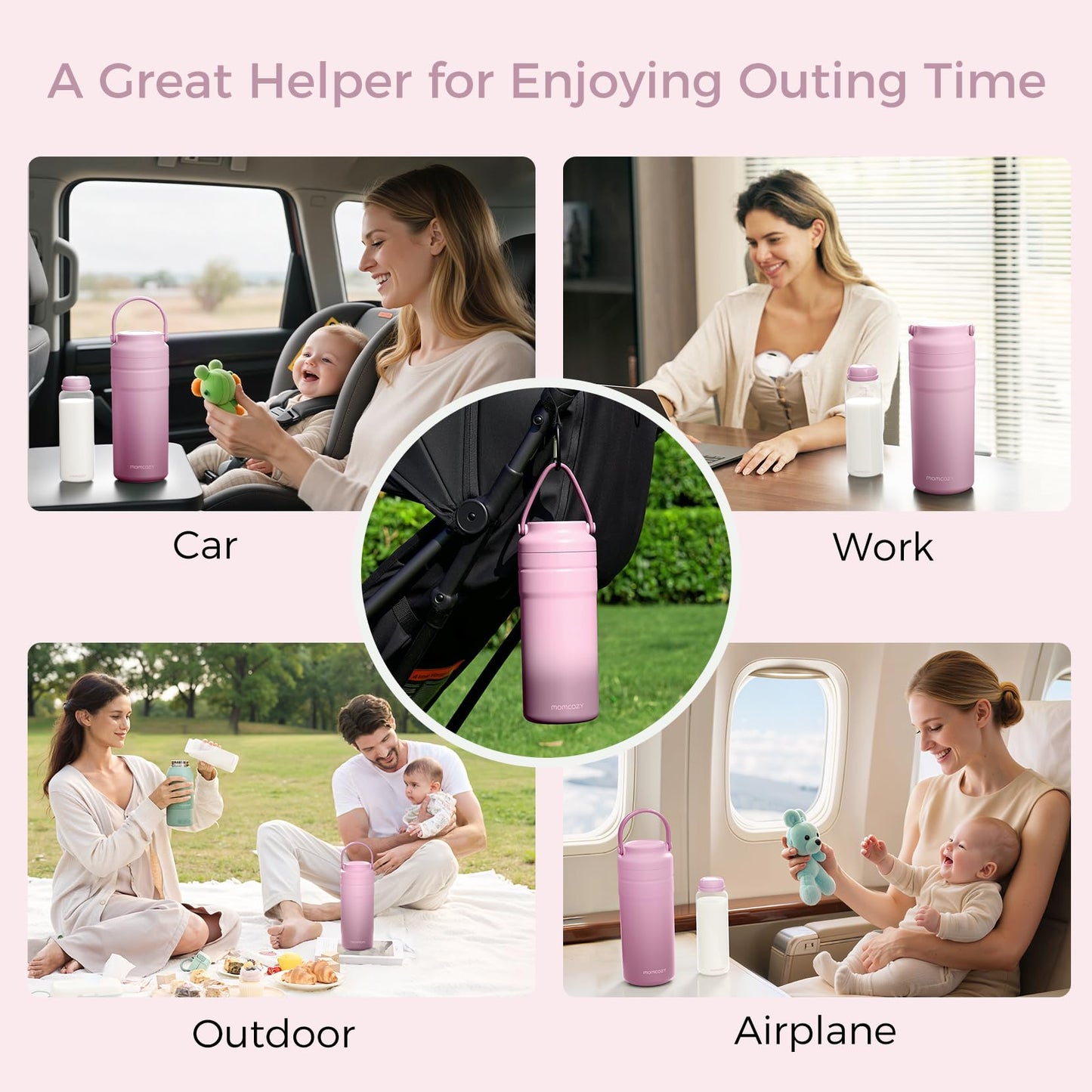 Momcozy Portable Breast Milk Cooler for Travel, 24H Ice-Free Cooling Breastmilk Storage Bottles Container, 12oz Leak Proof Outdoor Small Freezer, Baby Breastfeeding Essential for New Moms, Pink