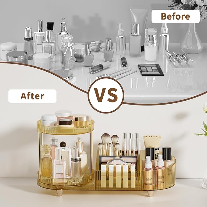 Rotating Makeup Organizer for Vanity, 2 Perfume Trays with 5 Compartments Cosmetic & Skincare Storage, Space Saving Beauty Organizers, Multi-Purpose Countertop Organizers for Bathroom, Desktop, Pantry